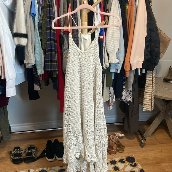H&M Boho Crochet Midi Dress High Low Spaghetti Strap Beach Summer Hippie Size 2 - Picture 2 of 2